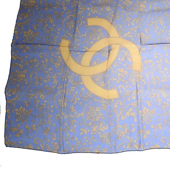 CHANEL CC Logo XL JUMBO Scarf Handkerchief 100% Silk Blue Accessory 61RJ342 - Picture 13 of 15